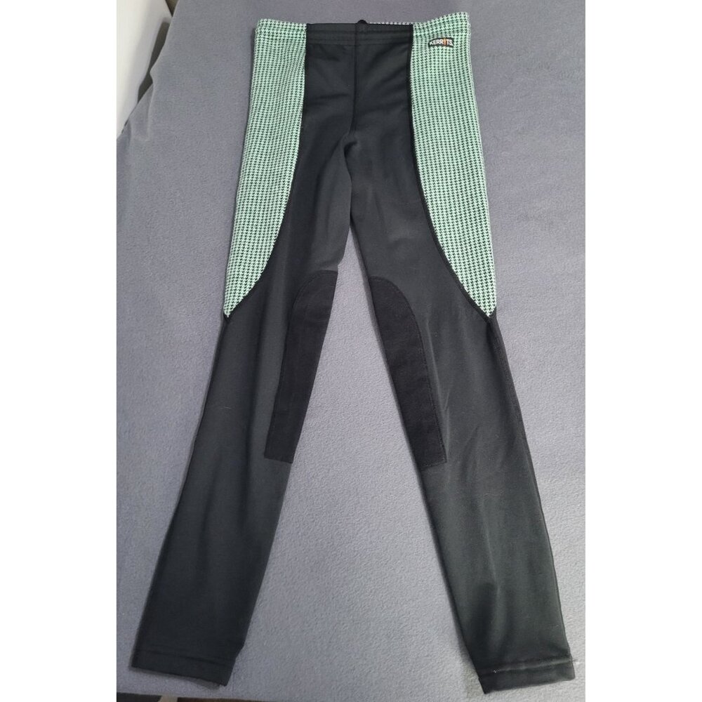 Kerrits Knee Patch Performance Tight Equestrian Pants Black Green Girl's XL - Picture 2 of 9